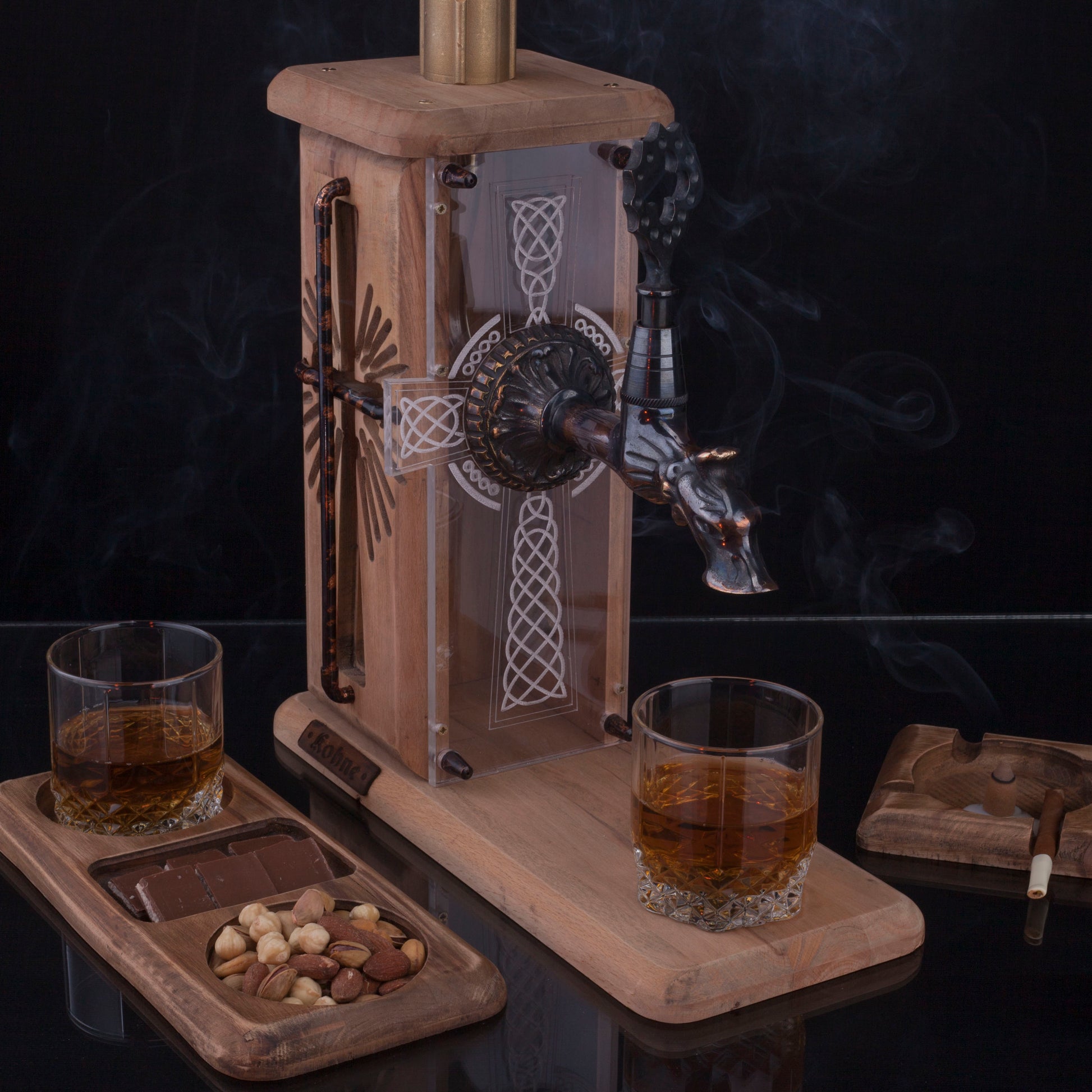 Cross Crucifix Viski Çeşmesi Oak & Eskitme Bakır Premium Viski Çeşmesi