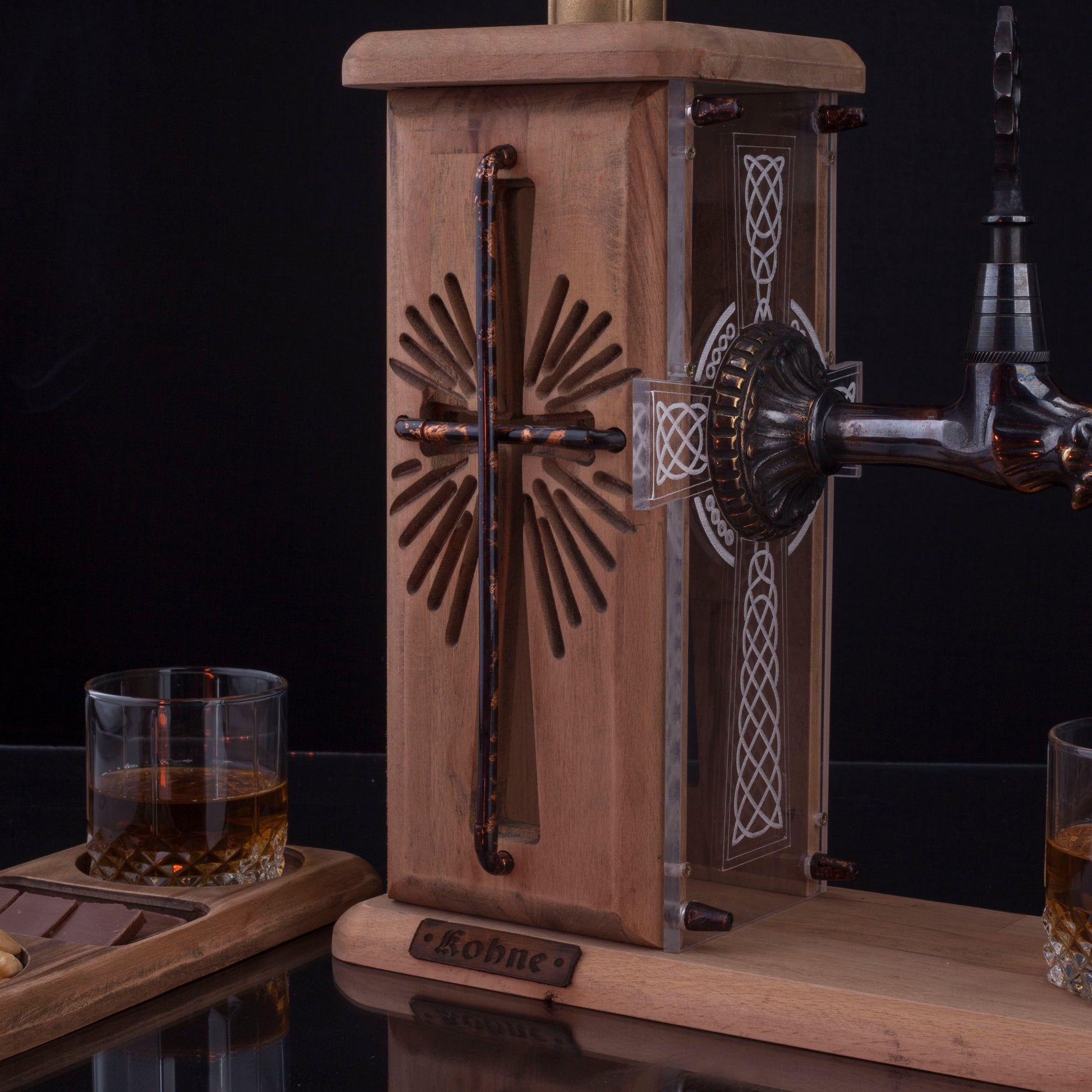 Cross Crucifix Viski Çeşmesi Oak & Eskitme Bakır Premium Viski Çeşmesi