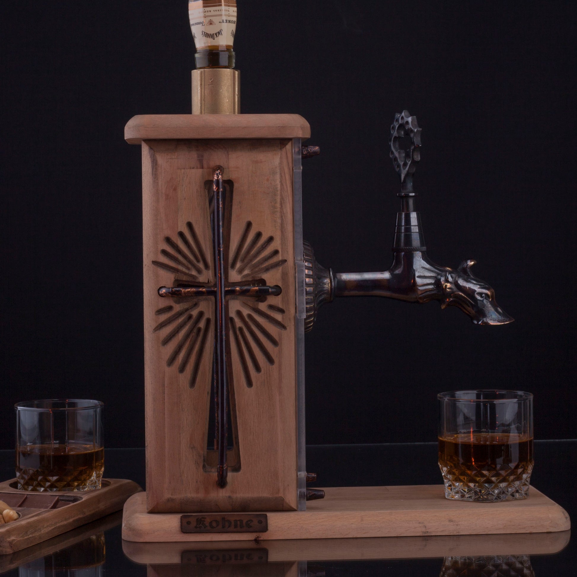 Cross Crucifix Viski Çeşmesi Oak & Eskitme Bakır  Premium Viski Çeşmesi