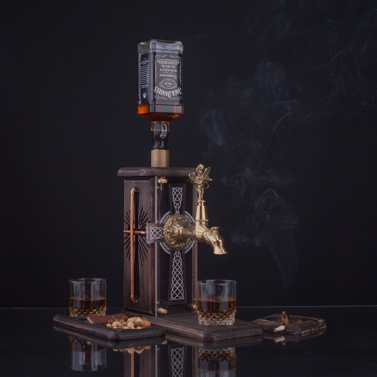 Cross Crucifix Viski Çeşmesi Siyah & Gold  Premium Viski Çeşmesi