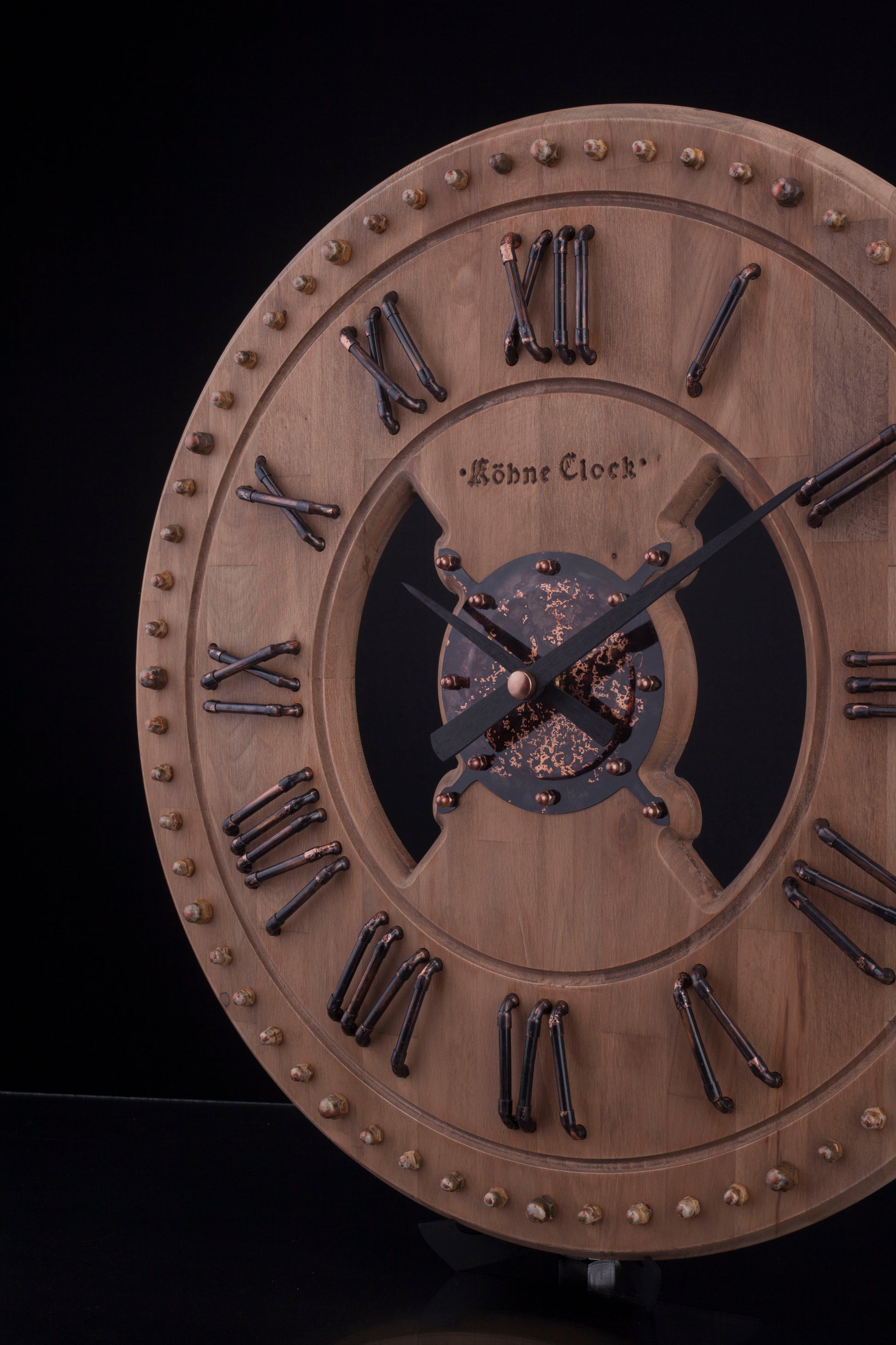 KohneAtelier Roma Bakır Duvar Saati Oak & Eskitme Bakır  , Premium Duvar saati