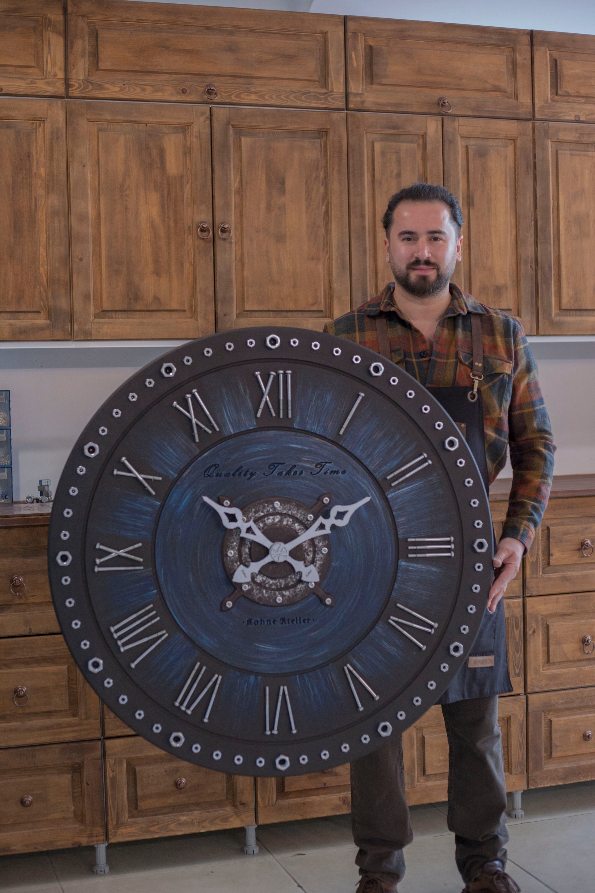 KohneAtelier SomGRAY  NAVYBlue Duvar Saati, Premium Duvar saati