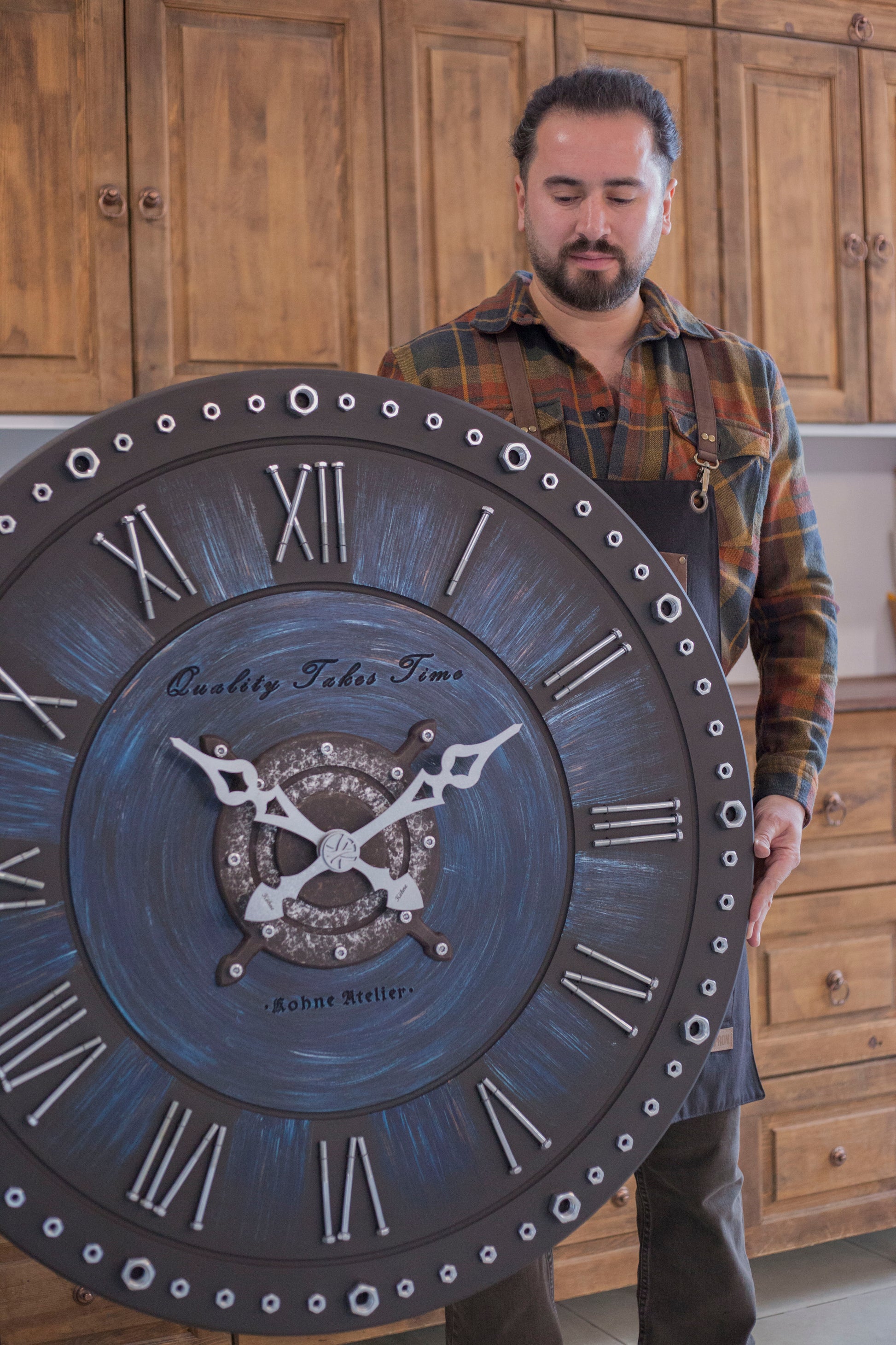 KohneAtelier SomGRAY  NAVYBlue Duvar Saati, Premium Duvar saati